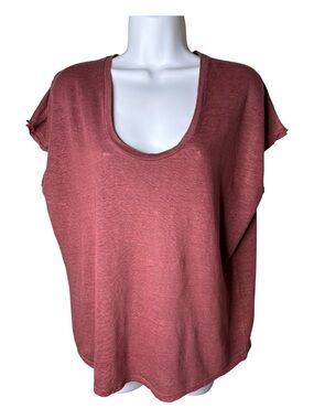 Frame Organic Linen Top Size S Reddish Brown Oversized Boxy Short Sleeve Relaxed